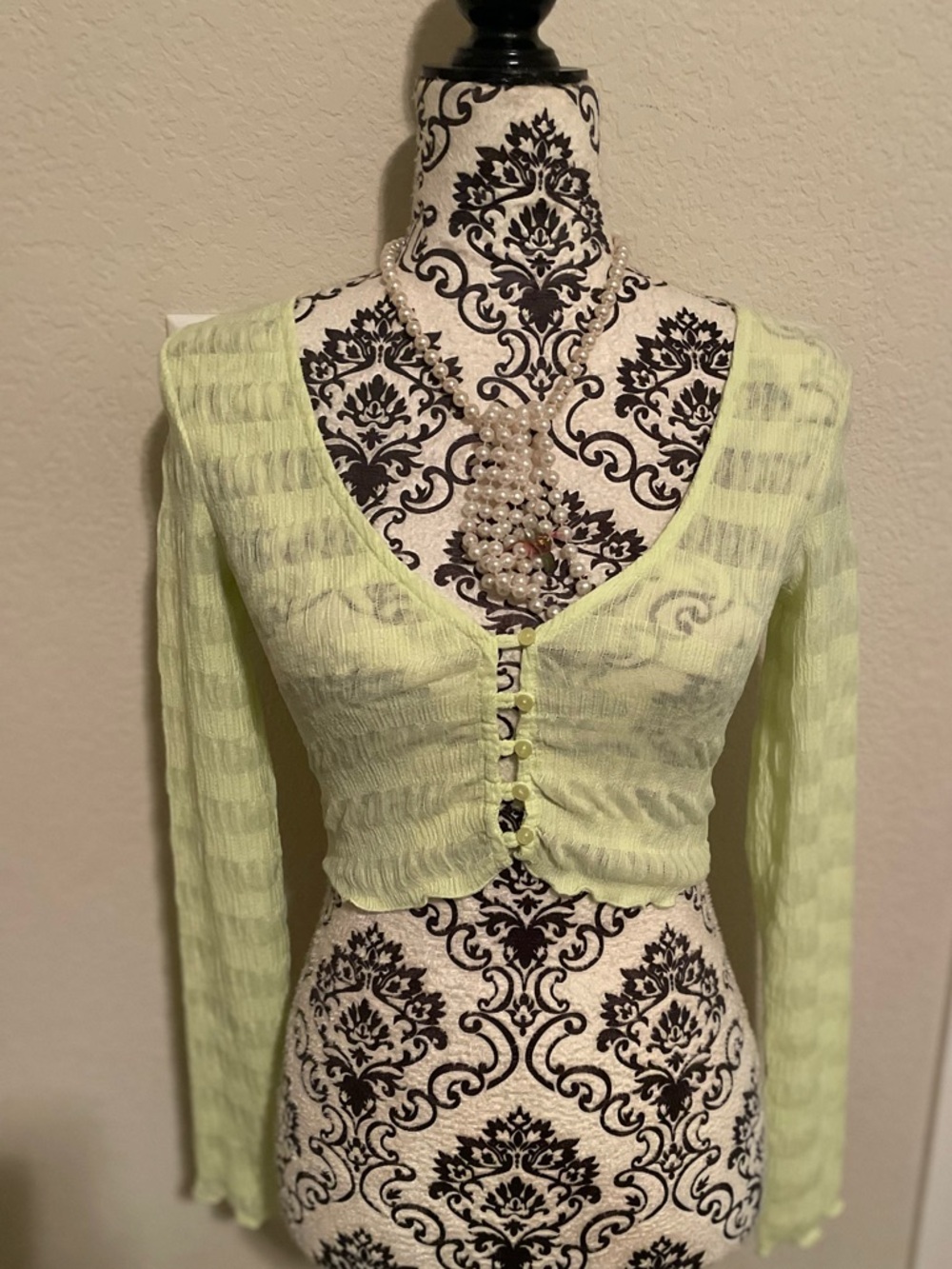 URBAN OUTFITTERS XS Light Lime Sheer Button-Front Women's Crop Top